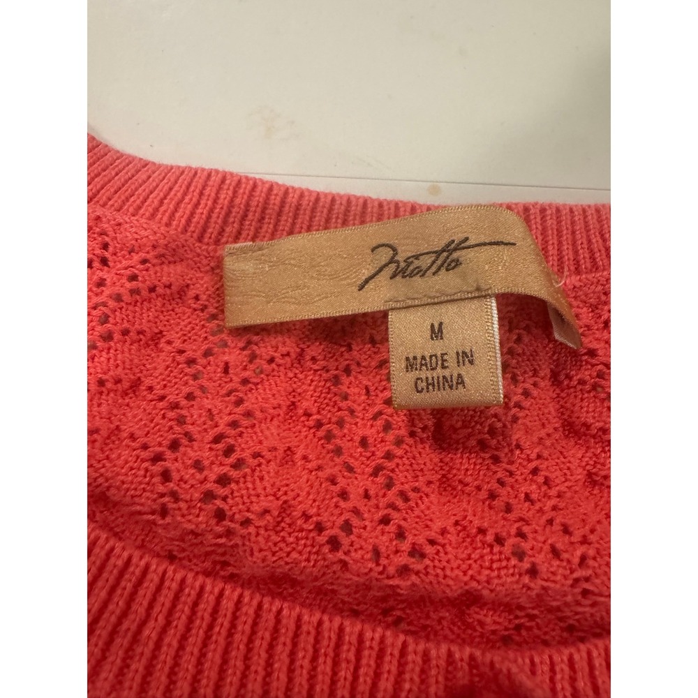 Motto Coral Pink Pointelle Knit Cardigan 3/4 Sleeve Sweater Womens M - Picture 6 of 6